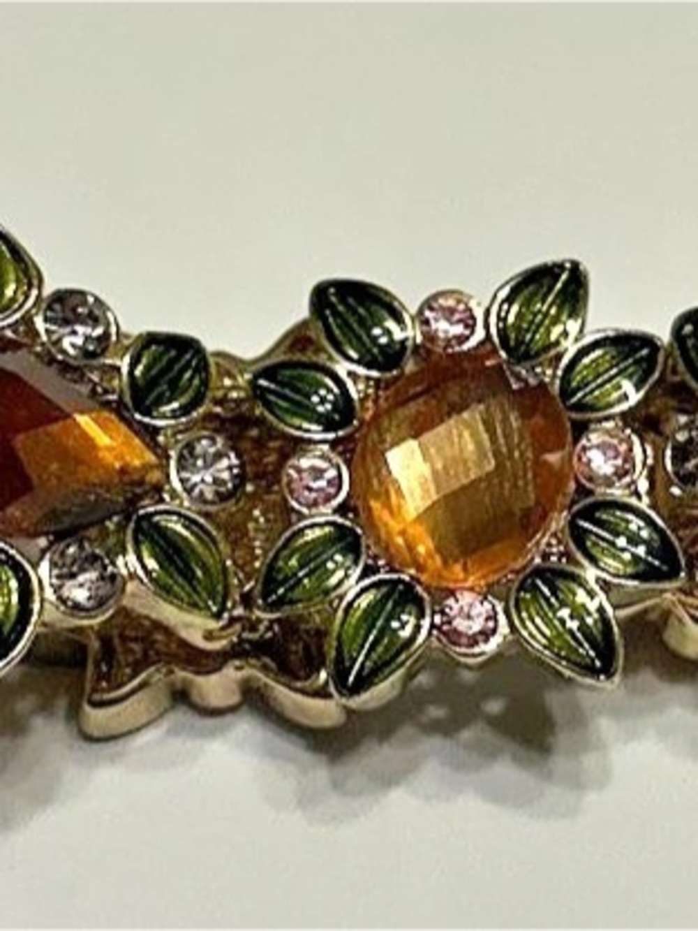 Napier Floral Link Bracelet in Gold & Green Like New